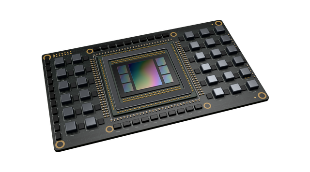 Illustrative data-center accelerator module with HBM stacks